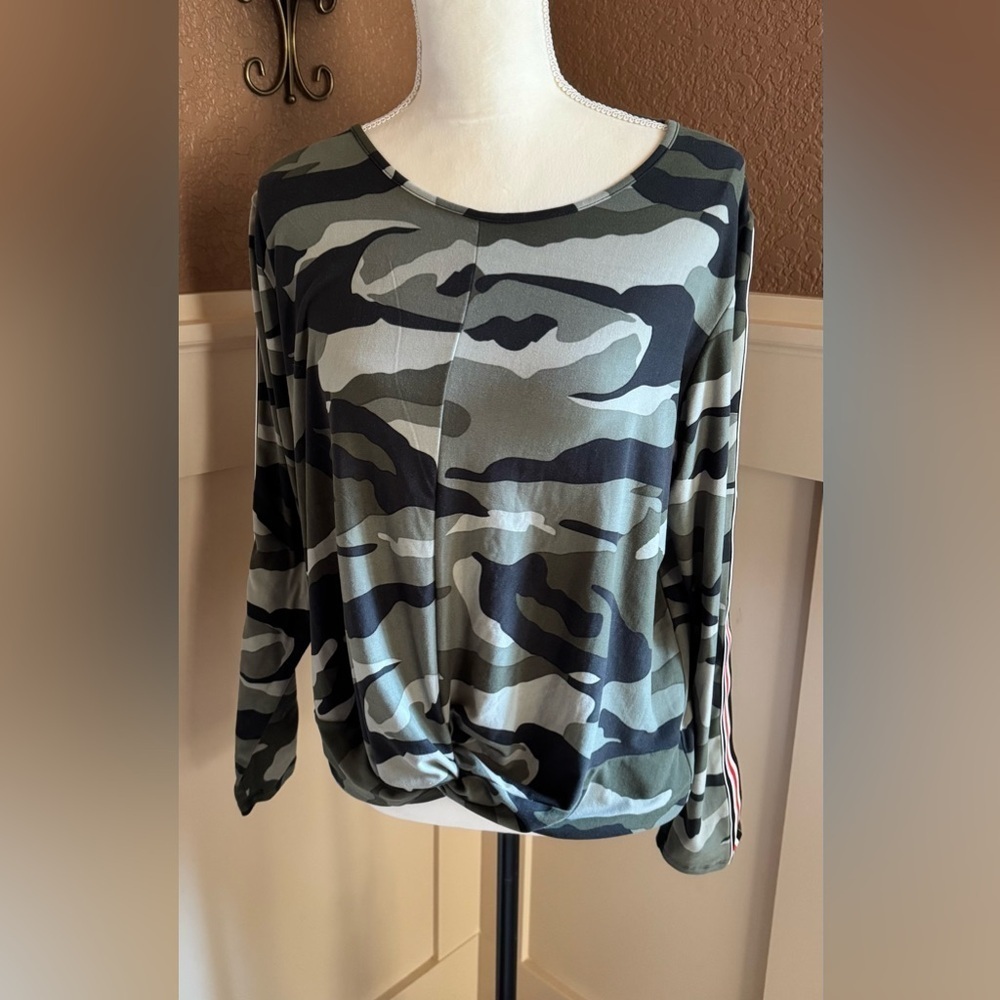 Eye Candy Blue Long Sleeve Blouse with Tie Front